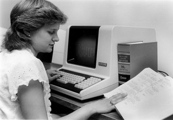 A VJC's paralegal program student in front of a word processor
